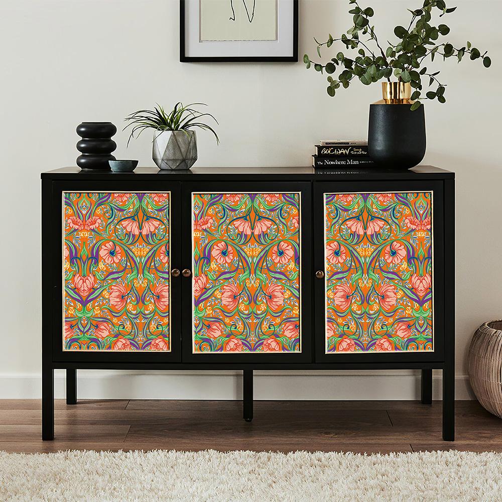 Orange Boho Flower Vinyl Wallpaper Retro Self Adhesive PVC Cabinet Sticker Chic Waterproof Kitchen And Bathroom Wall Decor