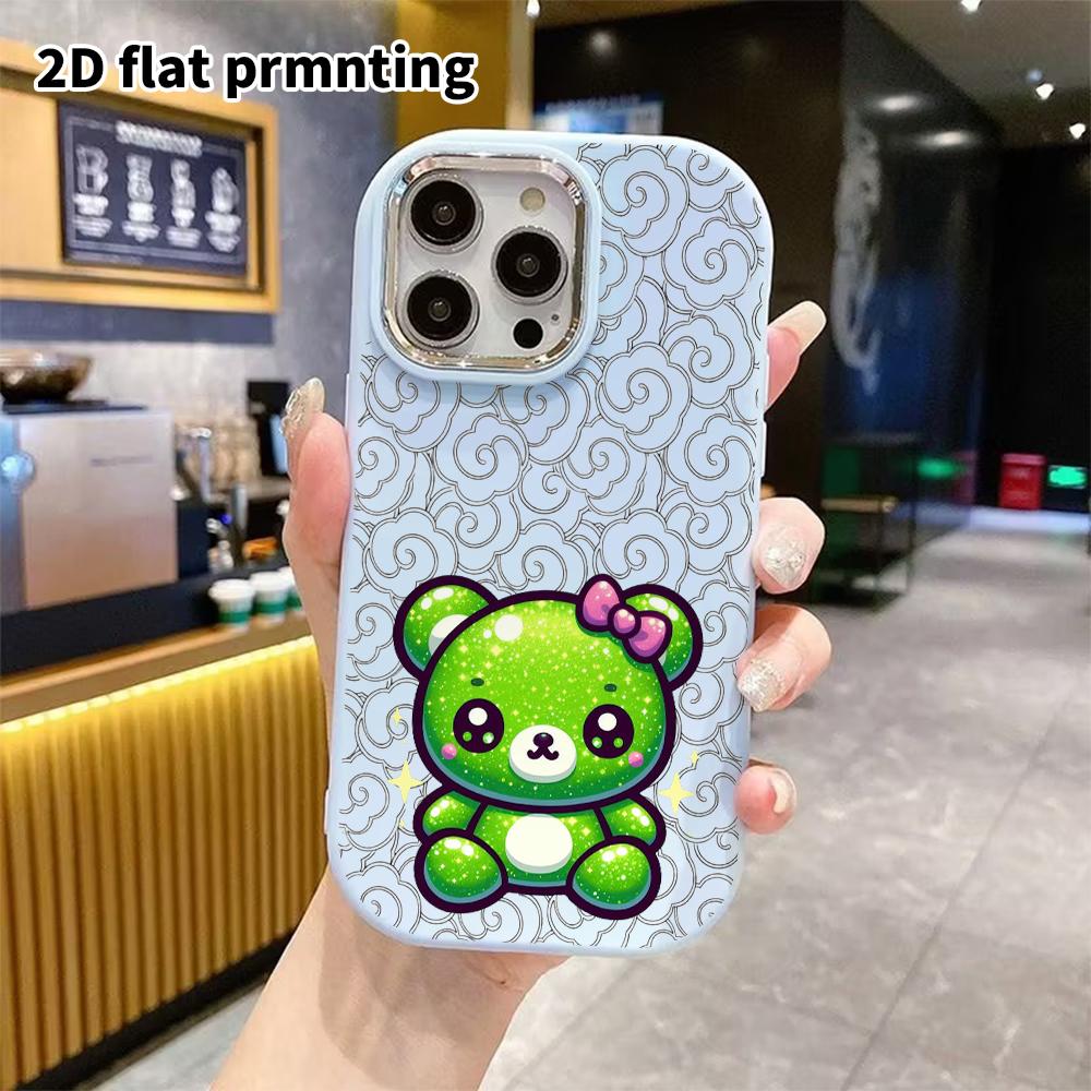 Phone Case: 2D Flat Design Suitable for iPhone 18 17 16 15 14 13 Pro Protective Case, Couple Style, Green Little Bear, Christmas and Halloween Gift