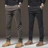 2024 Men's Slim Straight Casual Pants - Thick, Elastic, Warm, High-End Business Style for Autumn and Winter