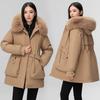 Pie overcome women's winter new waist and thin hooded big fur collar plush thickened short jacket padded jacket
