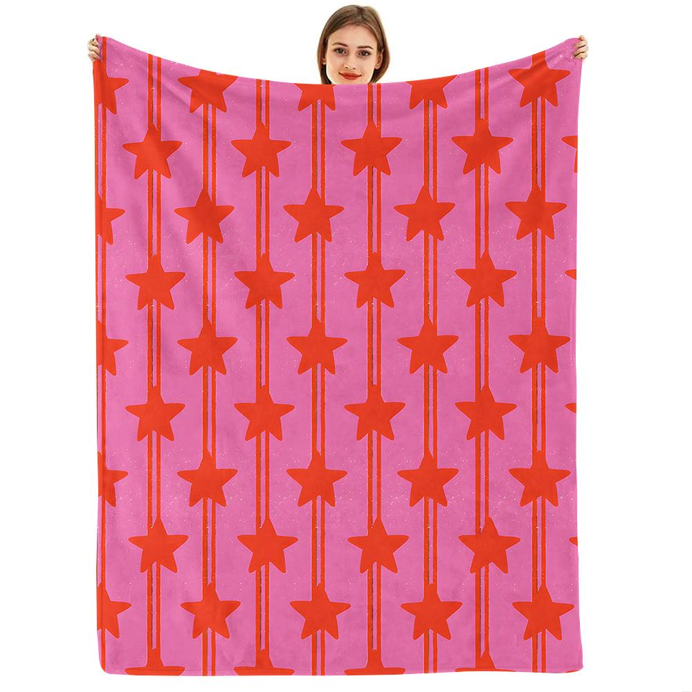 Retro Multicolor Star Cartoon Anime Print Flannel Blanket Soft Warm Throw for Kids Bedroom Sofa Christmas Office Car