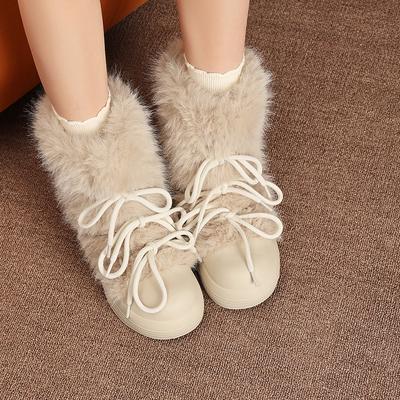Botas de neve femininas de fundo grosso com parte superior de pele, moda inverno, leves, quentes, anti-frio, antiderrapantes, tênis casuais, botas de algodão