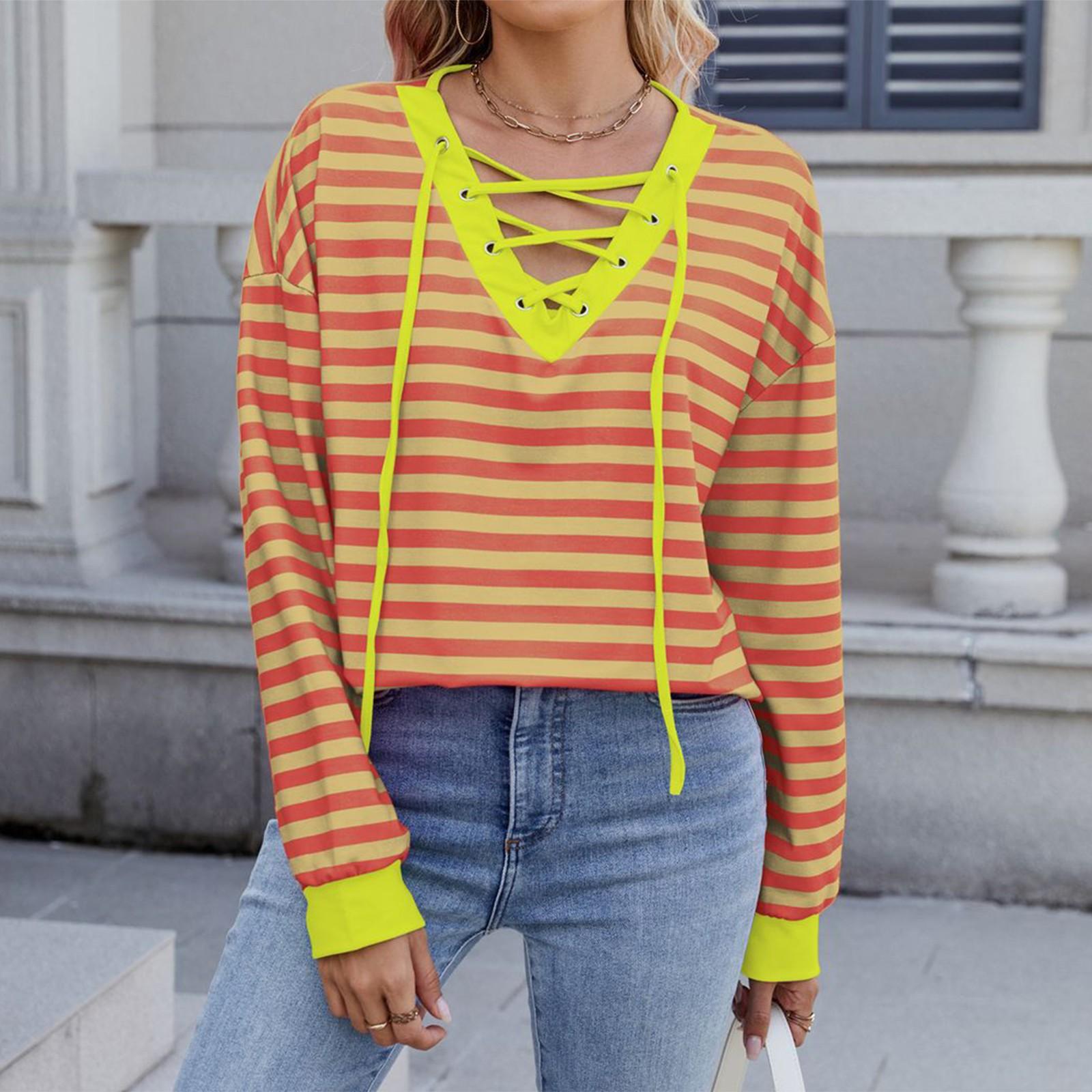 

Women s Fashionable Casual Striped Hooded Loose Long Sleeved Pullover Top XL оранжевый