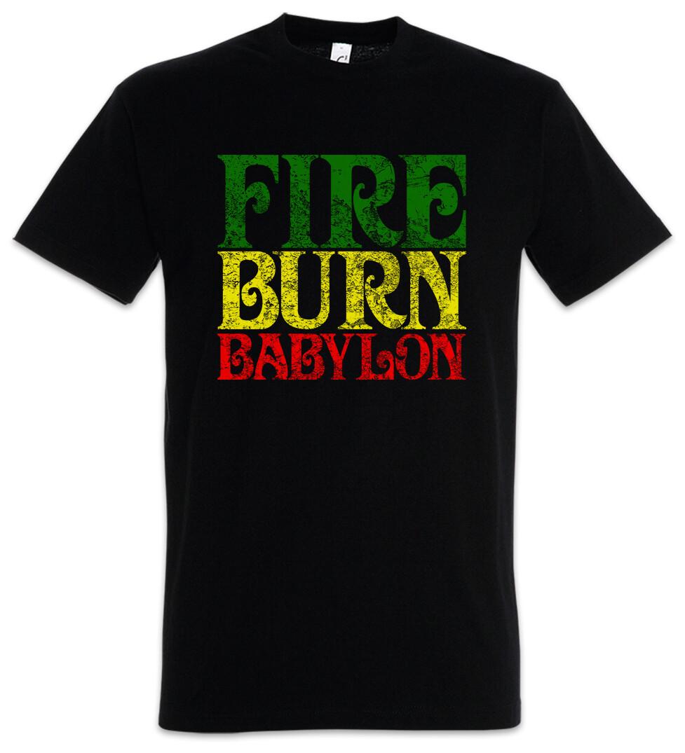 Fire Burn Babylon T-Shirt Rasta Babylon Irie Ska Reggae Jamaica Africa Rastafari L