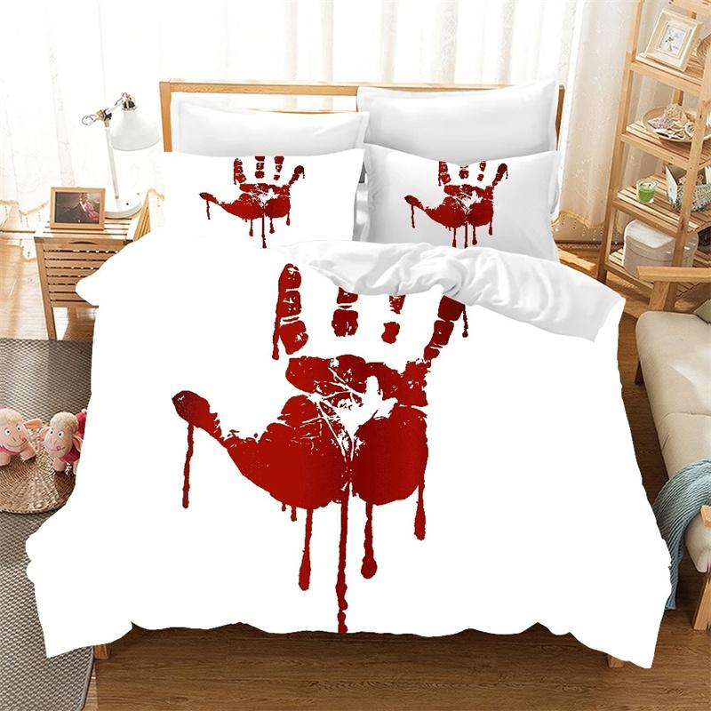 Halloween King Queen Bettbezug Horror Blood Hand Bettwäscheset für Teenager Gruselige rote Blutflecken 2/3-teilig Polyester Bettbezug