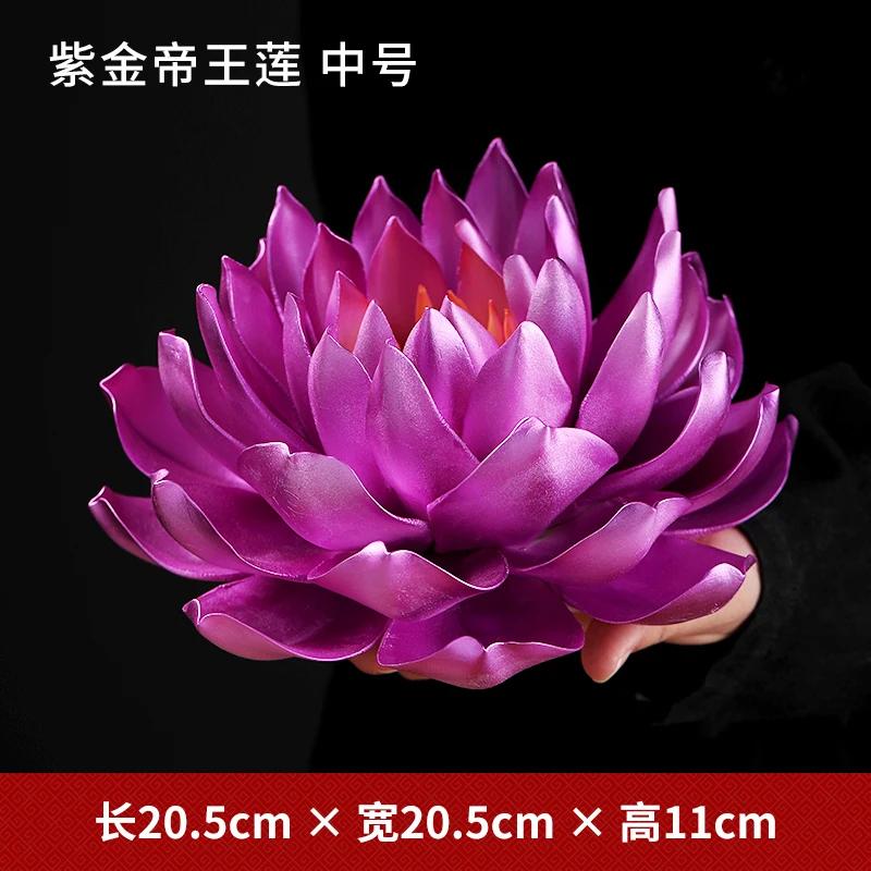 New Chinese Style Handmade Golden Emperor Lotus Figurine for Buddhist Decor with Zen Incense Burner Ceramic Miniatures