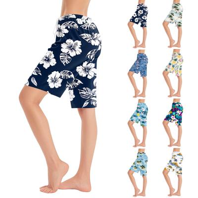 Womens Board Shorts Quick Dry Swim Trunks Elastic Waist Drawstring Floral Print Lightweight Beachwear for Swimming Surfing