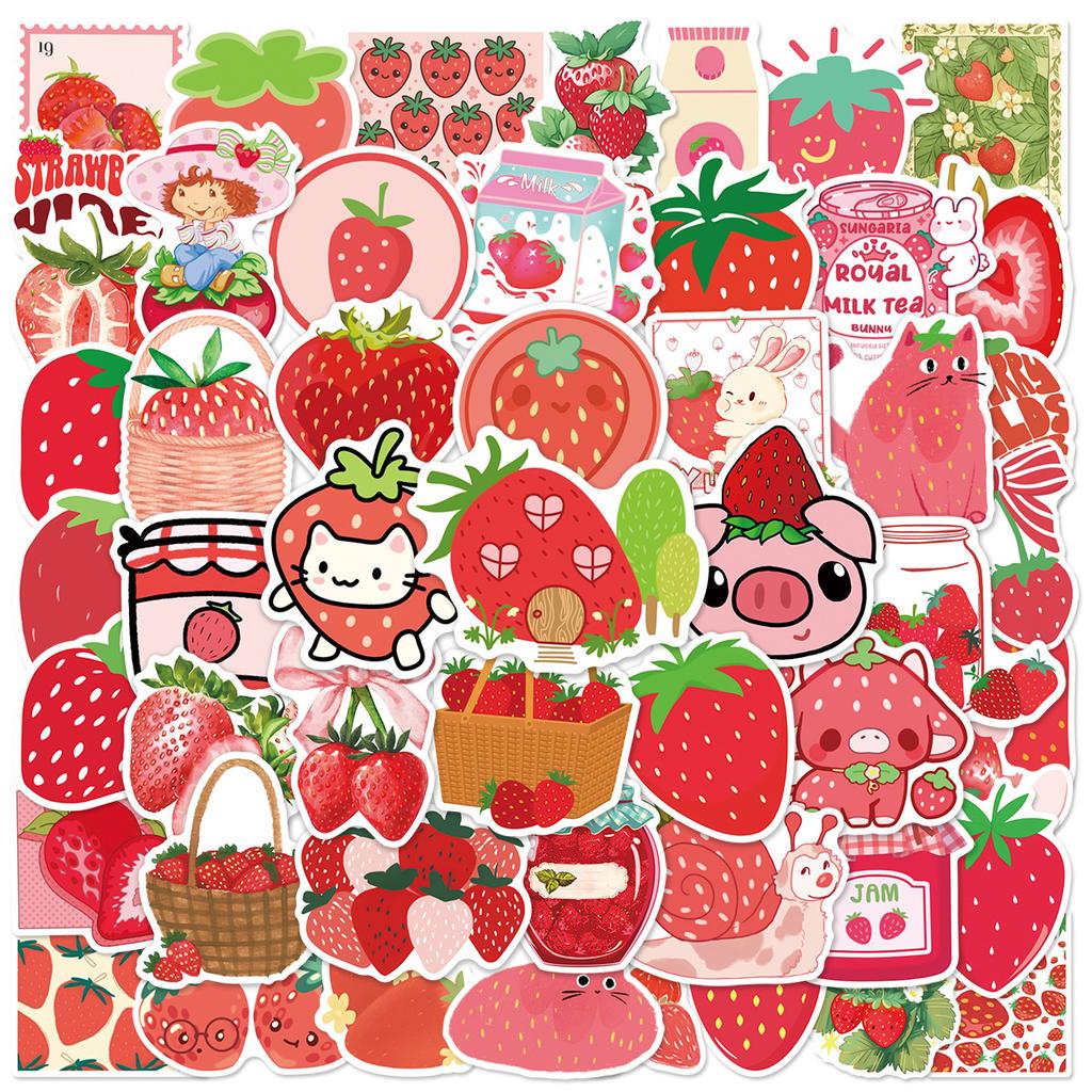 50Pcs Kawaii Strawberry Stickers DIY Stickers Scrapbooking Phone Luggage Skateboard Vinyl Waterproof Graffiti Decals