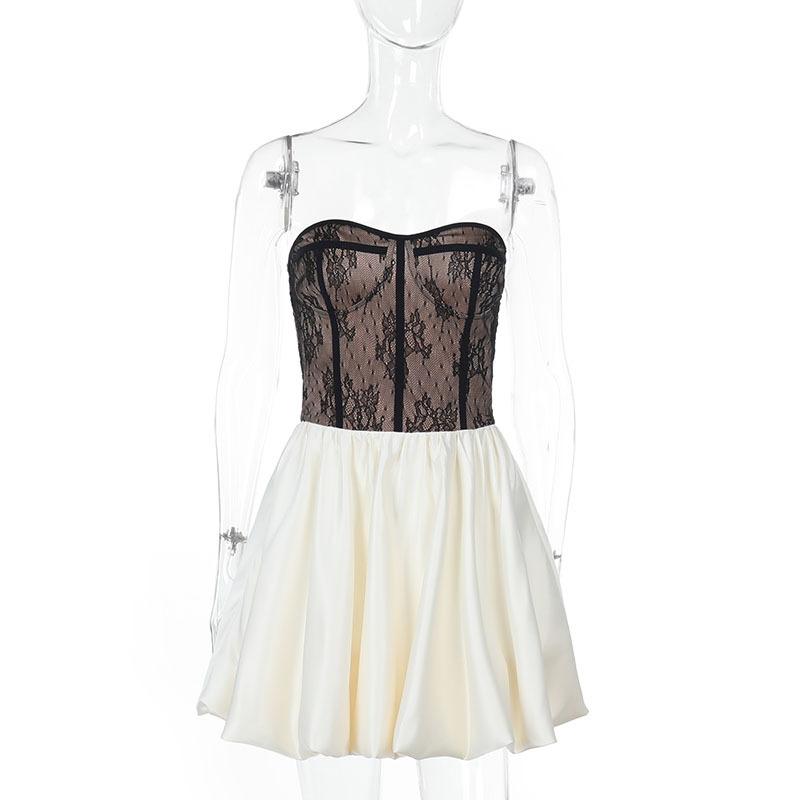 Spring Women's Fashion Is Sexy Slim-fit Lace Patchwork Contrast Color Top Dress