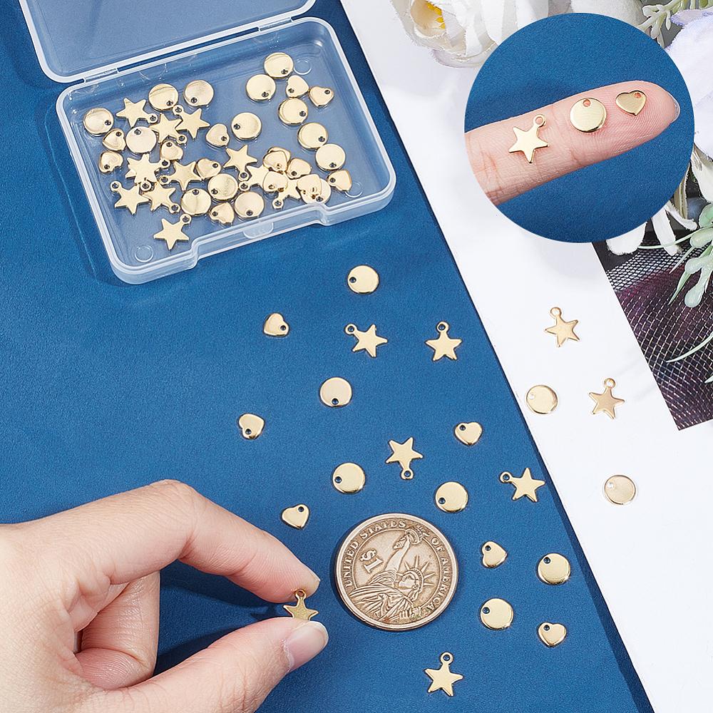 60Pcs 3 Styles 201 Stainless Steel Charms Stamping Blank Tag Mixed Shapes Golden 5~10x6~8x0.8~1mm Hole: 1~1.4mm 20pcs/style