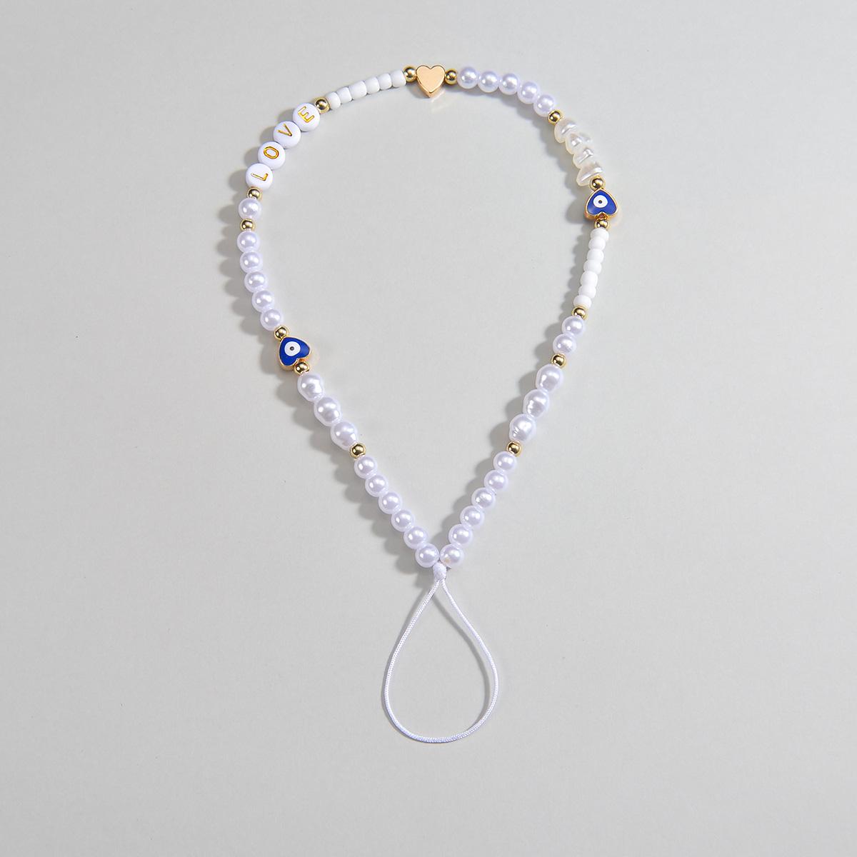 Bohemian style pearl mixed with devil s eye love woven phone chain