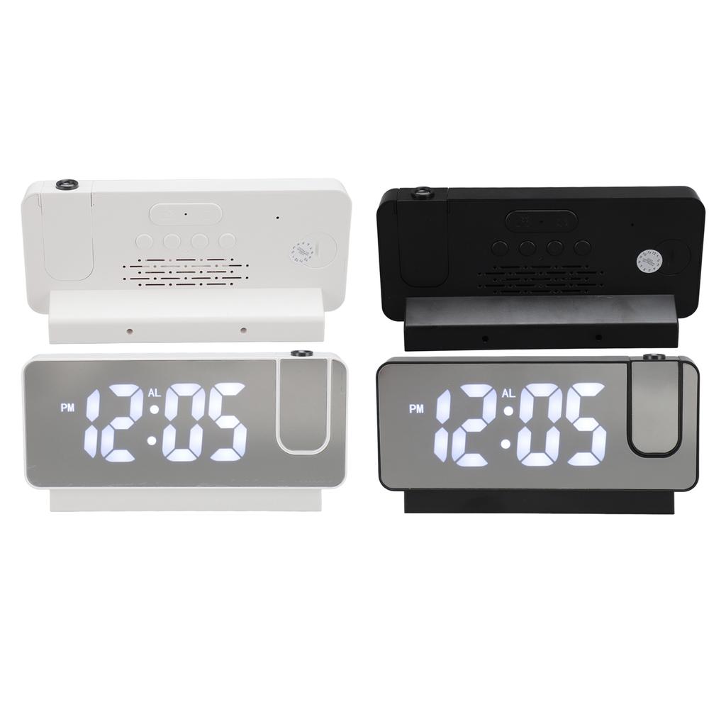 Projection Alarm Clock USB Rechargeable White Light Snooze Function Adjustable Brightness LED Mirror