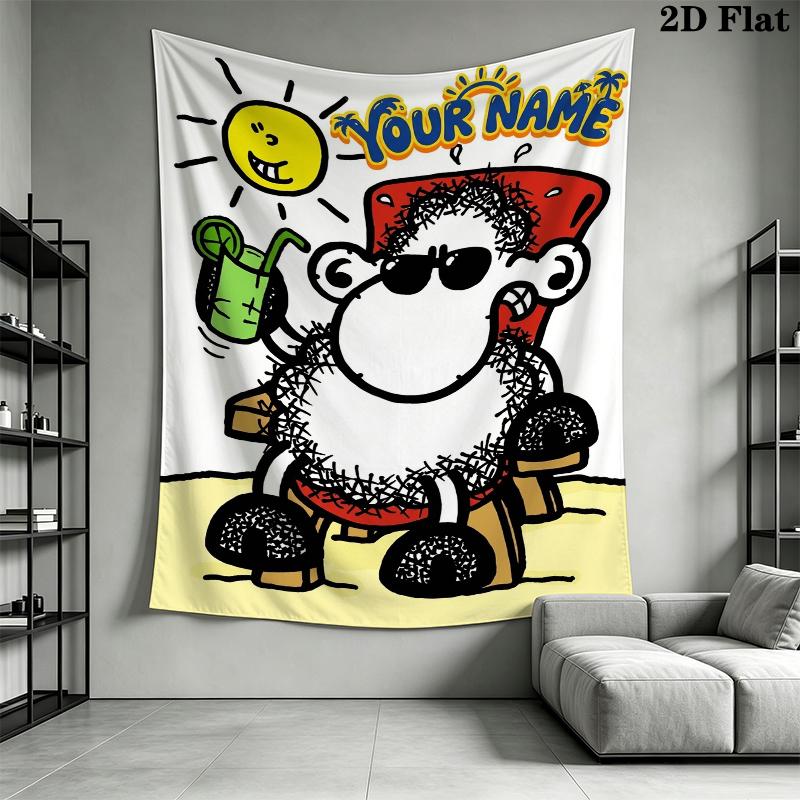 Custom Name sheepworld Wall Tapestry Aesthetic Wall Hanging Printed Fabric Blanket Decorative Tapestries for Bedroom Living Room Home Decor