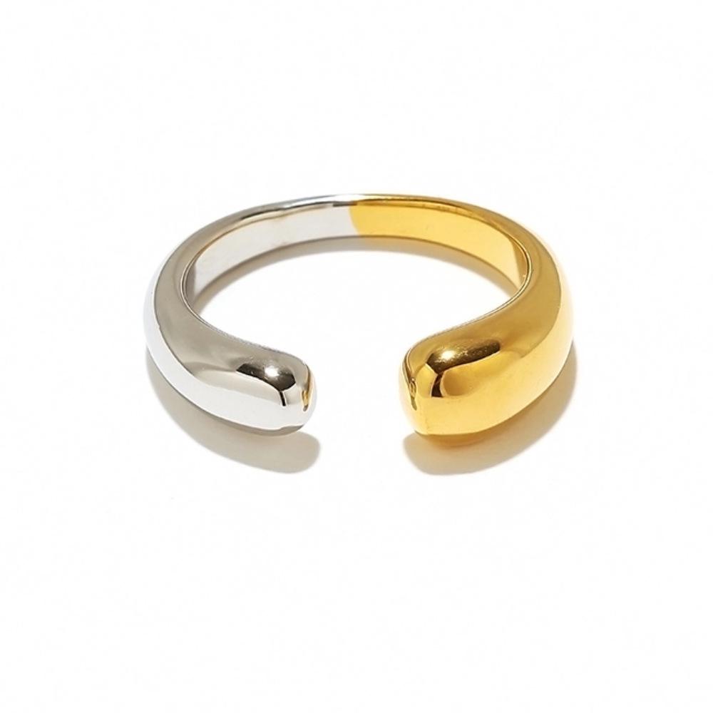 18k Gold Plated Two-Tone Stainless Steel Women's Irregular Geometric Open Ring - Fade-Resistant Elegant Design