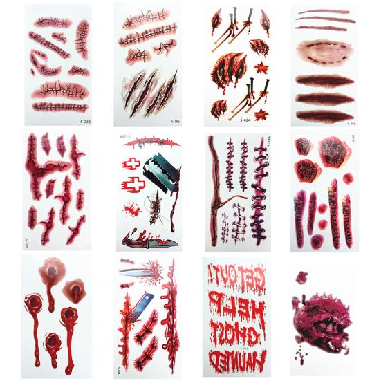 3D Halloween Bloody Scar Temporary Tattoo Sticker Cosplay Body Art Makeup Decal