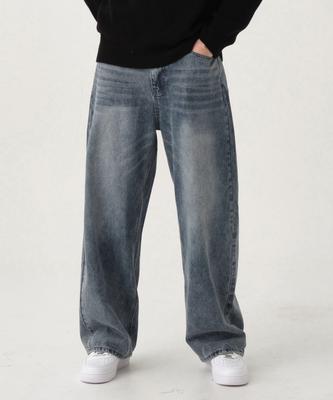Pantalones Vaqueros Anchos Akeusi Holgados Lavados de Corte Globo Unisex (gris)