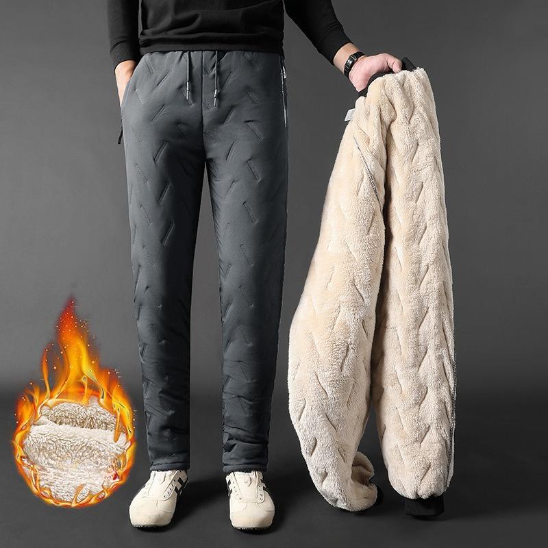 Lamb Fleece Cotton Pants Autumn and Winter Plus Velvet Cold-proof Men's Elastic Waist Casual Pants Warm Long Pants