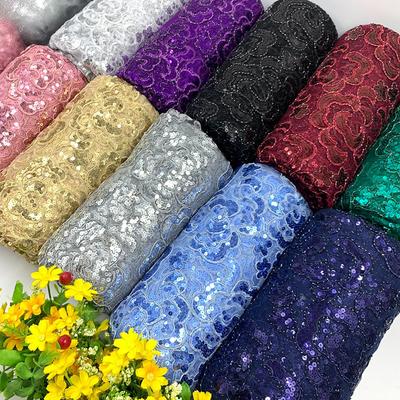 1 Yard Luxury French Lace Tulle Fabric Embroidery Nigerian Bead Sequin Fabric For Wedding Party Bridal Dress DIY Sew Material