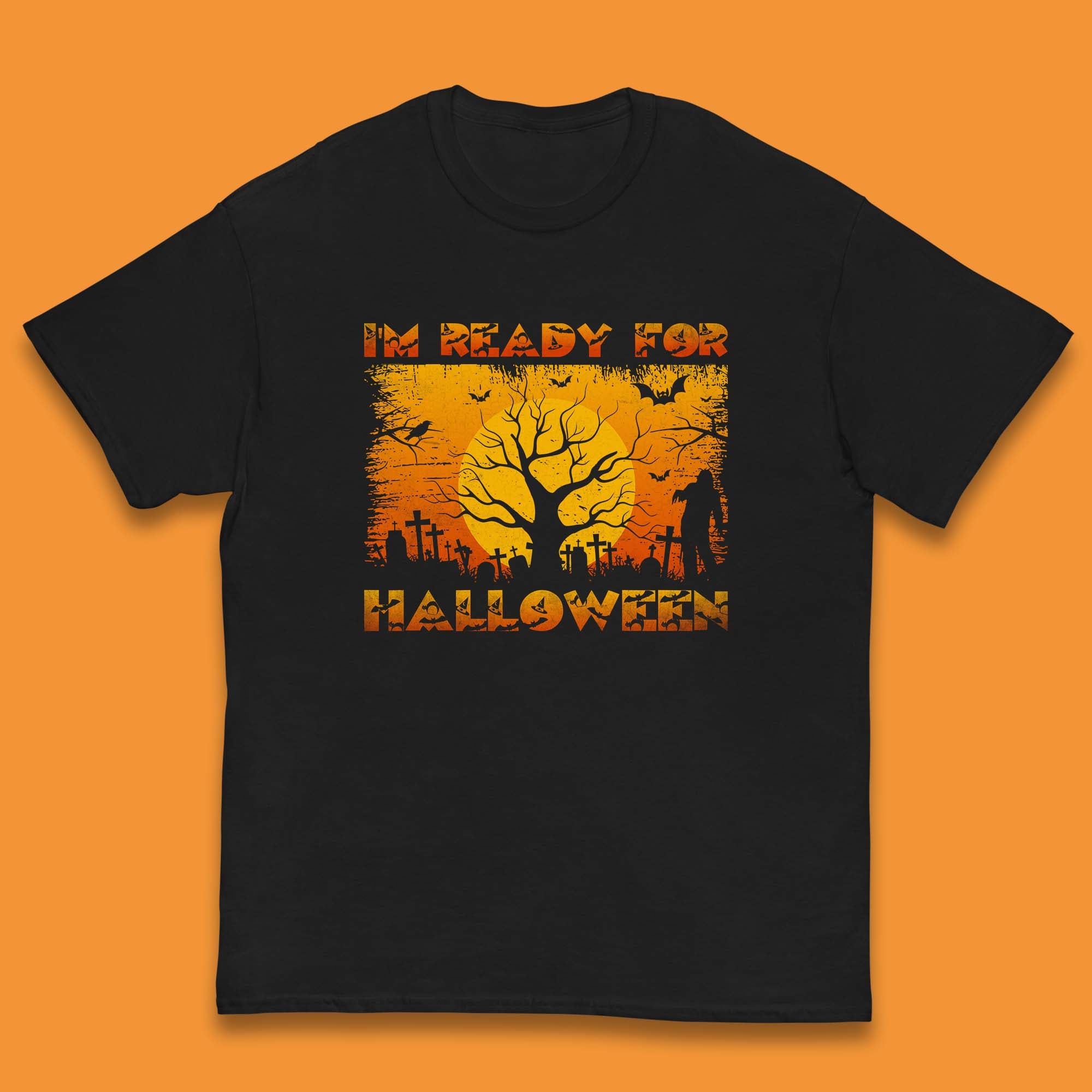 I m Ready For Halloween Horror Scary Halloween Zombie Graveyards With Dead Tree Kids T Shirt 120