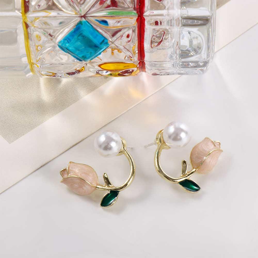Jewelry Accessories Wedding Party Flower Ear Studs Tulip Earrings Women Pearl Studs Pearl Ear Hook