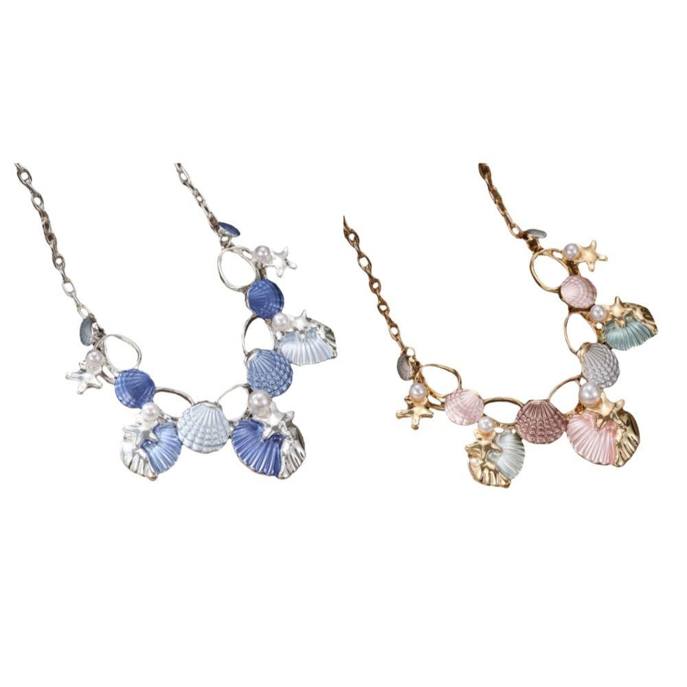 Pearl Clavicle Chain Women Starfish Choker Necklace Sweet Shell Pendant Necklace  Gifts