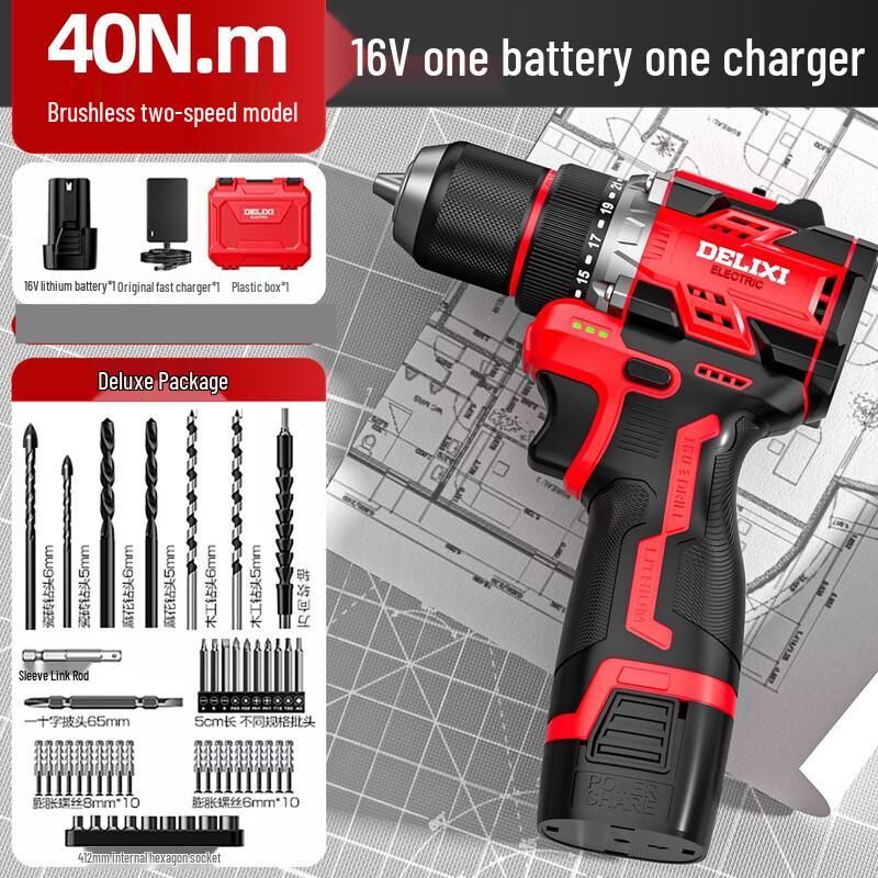 DELIXI Lithium-ion Brushless Cordless Drill/Driver CN Plug (adapter Included)