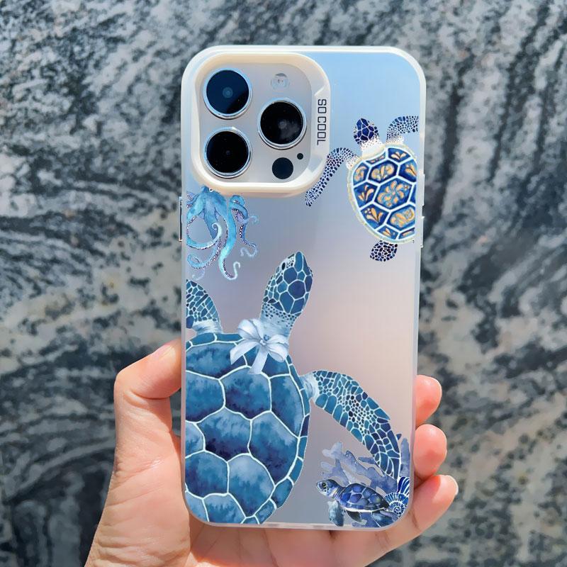 

Крутой чехол для телефона с узором морской черепахи для iPhone 15 14 Pro Max 11 12 13 Pro Max Mini 15 Plus Сине-морской дизайн черепахи Лазерные чехлы iphone 13 mini