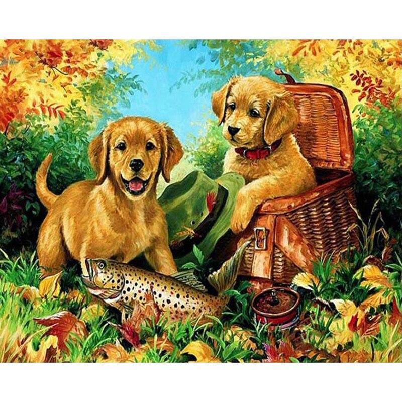 DIY pies 5D diamentowe malowanie w pełni z okrągłych wierteł haft diamentowy ze zwierzętami mozaika Rhinestone ścieg krzyżykowy ozdoby do dekoracji wnętrz prezent