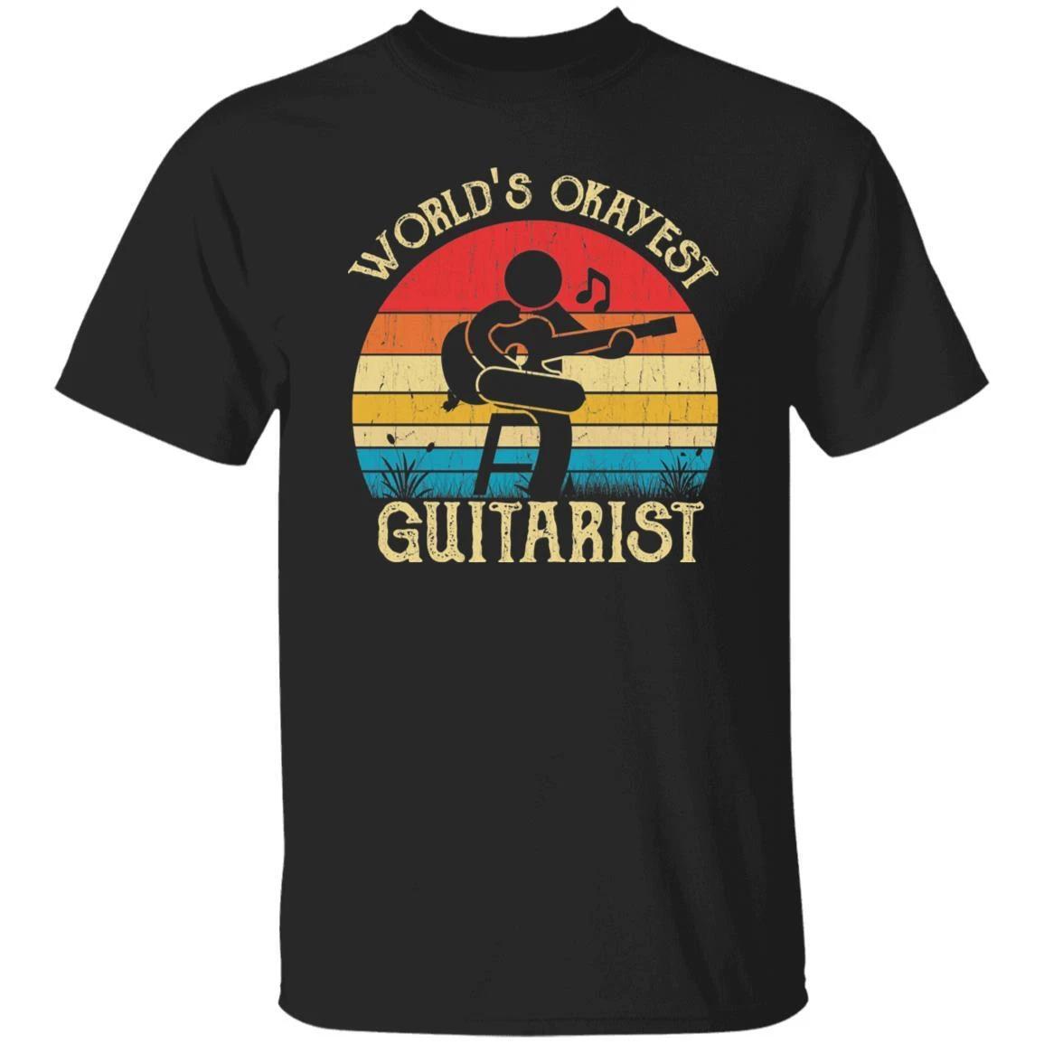 Guitarist Unisex Shirt World s Okayest Guitarist retro tee Black Dark Heather XL
