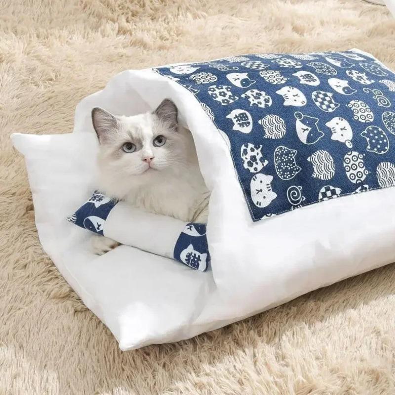

Каваї Знімне Ліжко для Котів Будиночок Товари для Дому Продукти для Дорослих Котів Велике Ліжко для Домашніх Тварин Собак Будиночок для Котів Печера Зручний Їжа Милий S синій