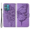 For Motorola Edge 40 Neo 5G Wallet Case with Wrist Strap Butterfly Imprint Leather Phone Cover