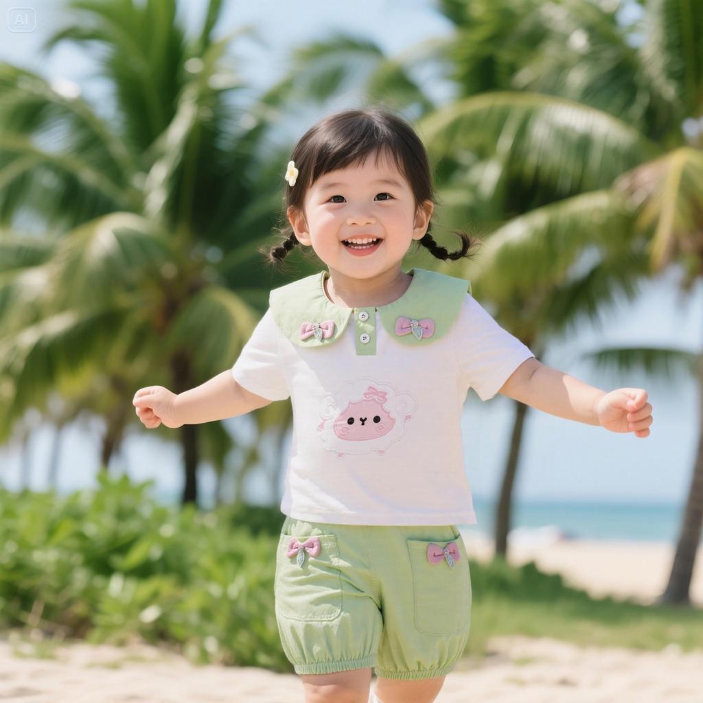 Korean Summer Baby Girl Doll Collar Short Sleeve Outfit Set