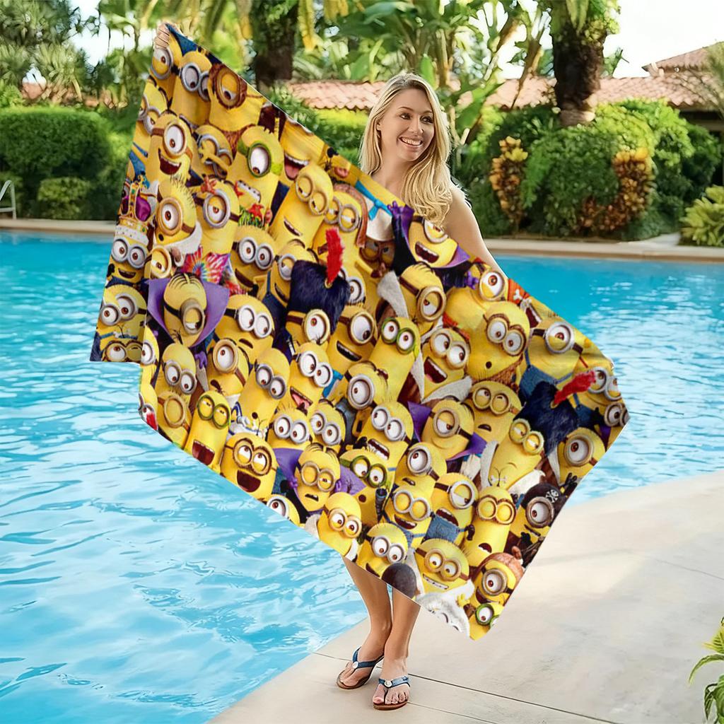 1pc Big-eyed Cute Minions Extra-large Soft Beach Towel Super Absorbency Suitable for Seaside Vacation and pool Gift For Families