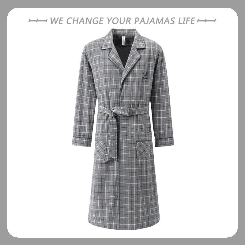 Men's Arctic Velvet Long-Sleeved Cotton Bathrobe - Spring & Autumn Style, Mid-Length, Plus Size, Youth Homewear