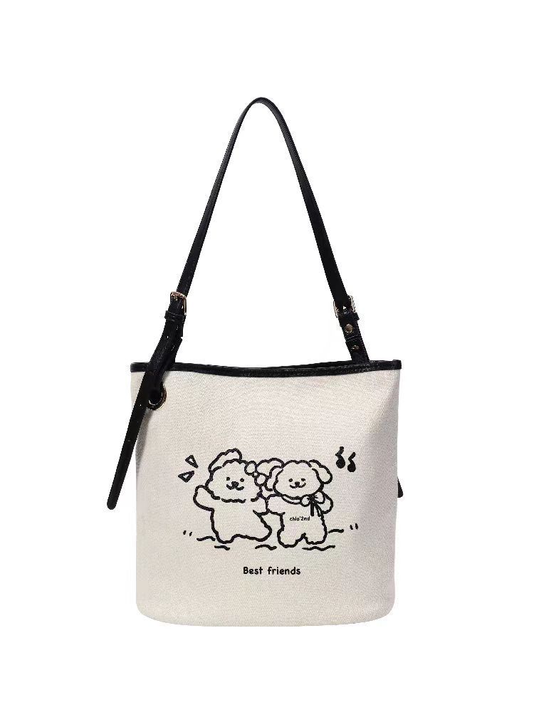 

Мультяшная сумка-тоут для весенней прогулки с щенком, женская повседневная на плечо, универсальная холщовая сумка