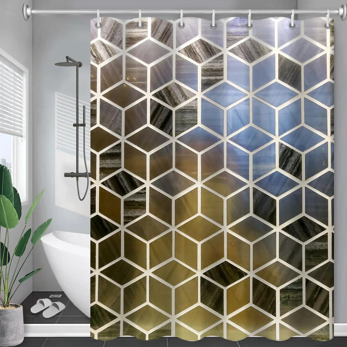

Marble Black And White Long Shower Curtain Bathroom Geometric Modern Waterproof Bathroom Accessories Curtains Hooks W60H190(CM)-1 Pcs