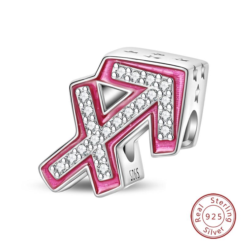 New 100% 925 Silver Twelve Constellation Series Pink Charms Beads Fit Qikaola Bracelets DIY Birthday Jewelry