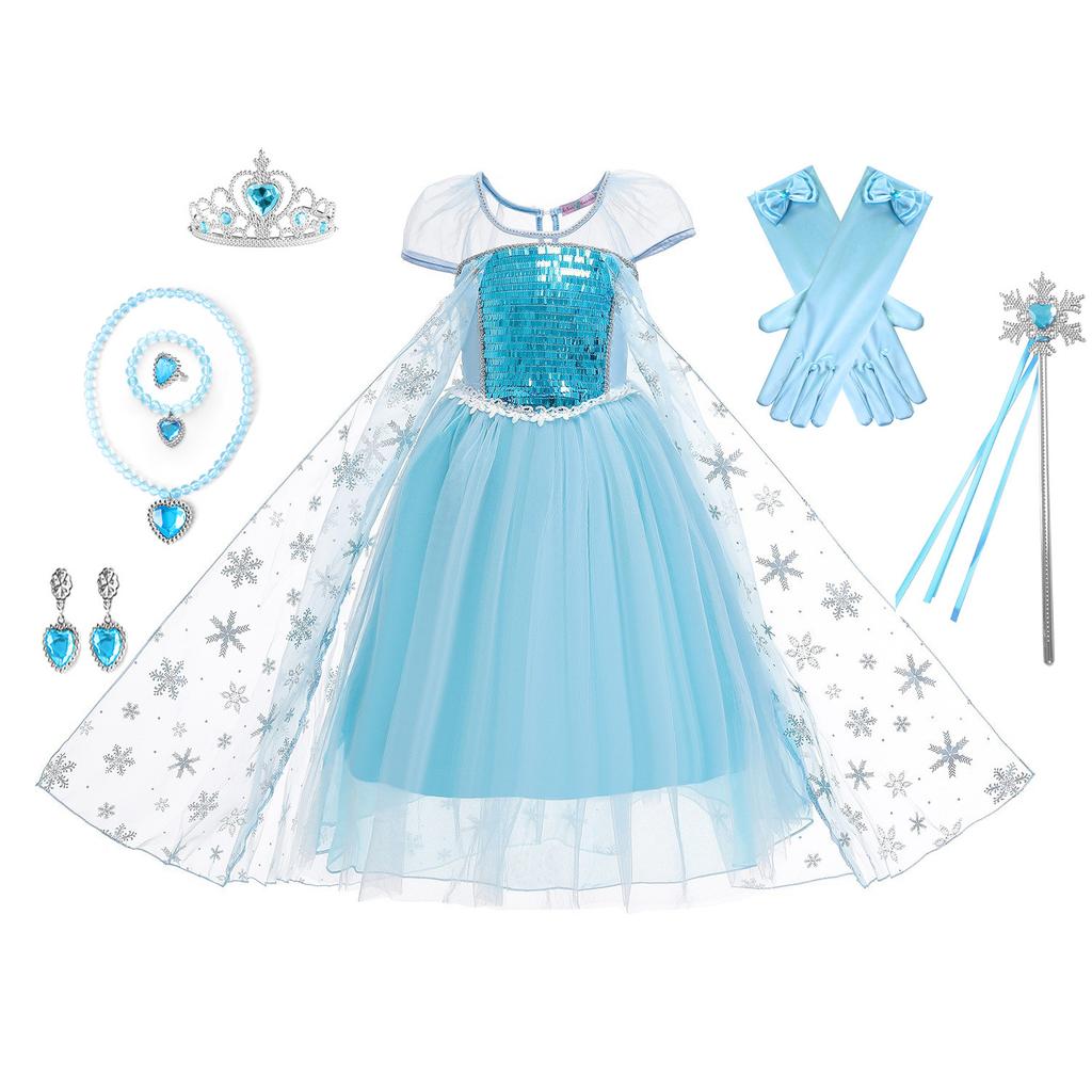 Toddler Little Girls Blue Snow Queen Elsa Birthday Party Cosplay Halloween Easter Dress Girls Stage Performance Holiday Dress