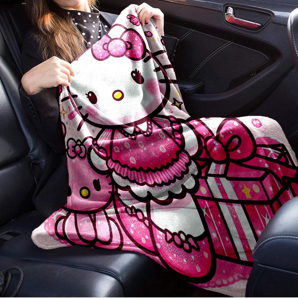For Hello Kitty, Pink, CuteAnime-Themed Flannel Blanket, Glam Style, Digital Print, All-Season Comfort, Tear-Resistant, Knitted Craftsmanshi