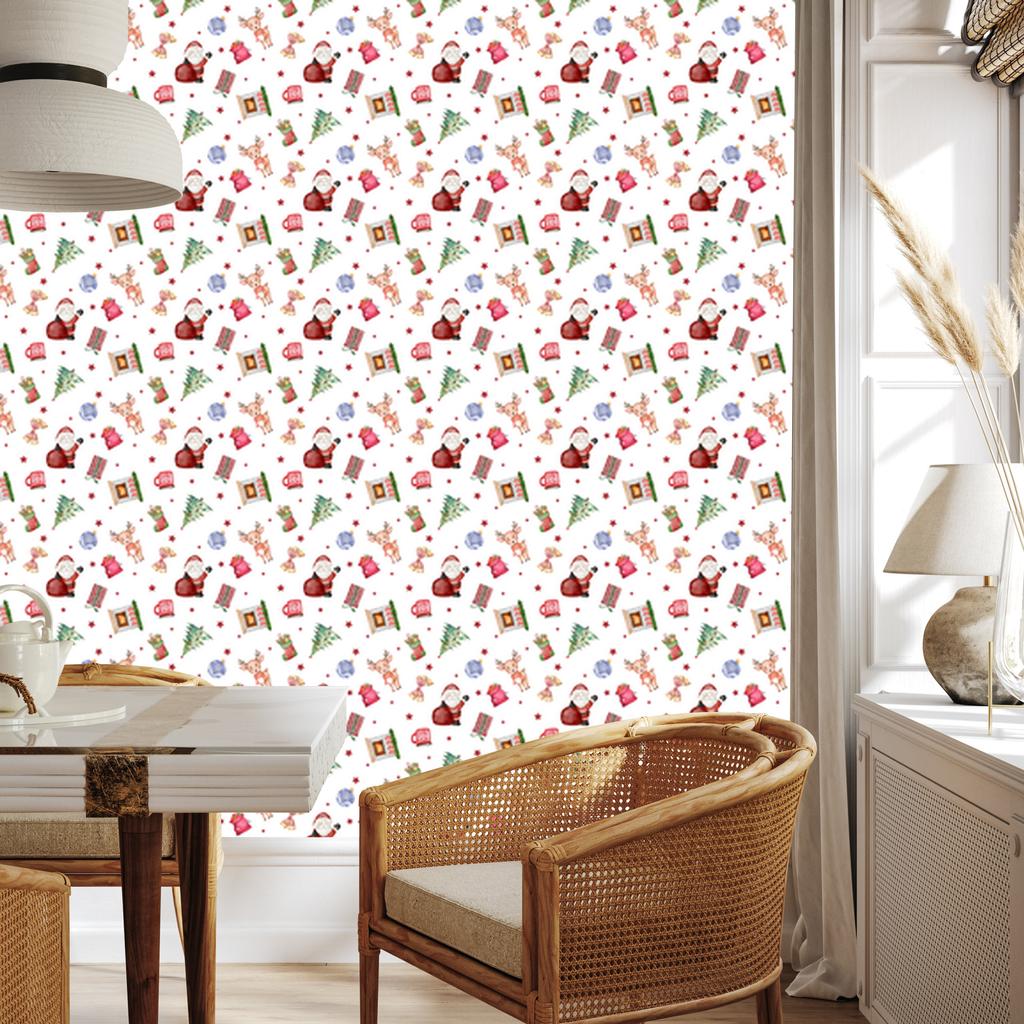 Christmas wallpaper white, coral, cream and light gray 50x1000