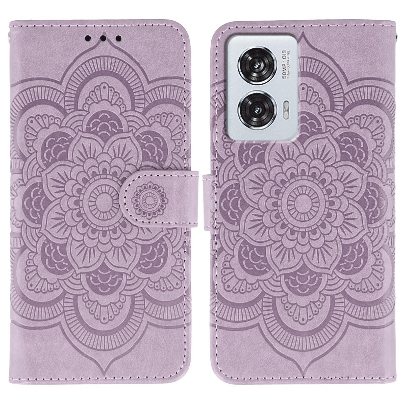 

Для Motorola Edge 50 Fusion 5G Чохол зі штучної шкіри з тисненим дизайном мандали Чохол-гаманець для телефону Purple