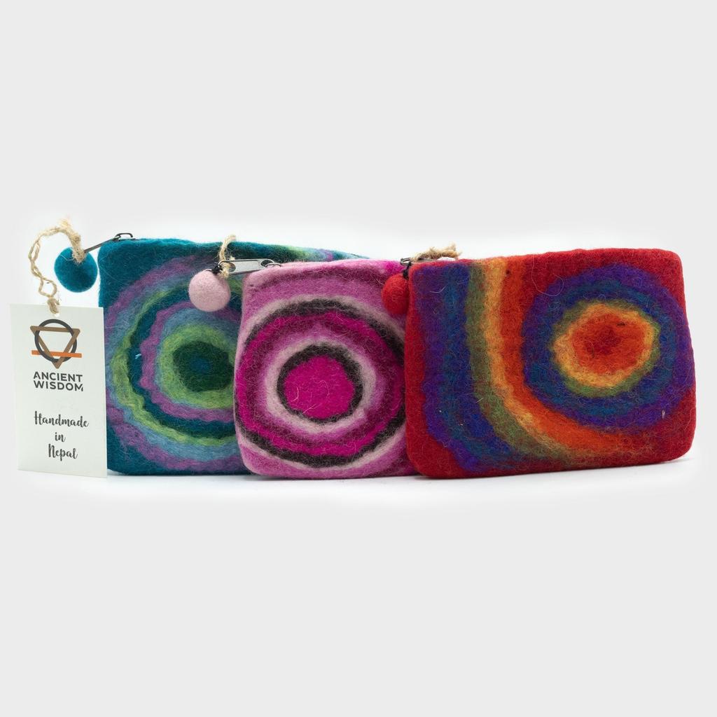 Felt Zipper Pouch, Handmade Colorful Circular Pattern