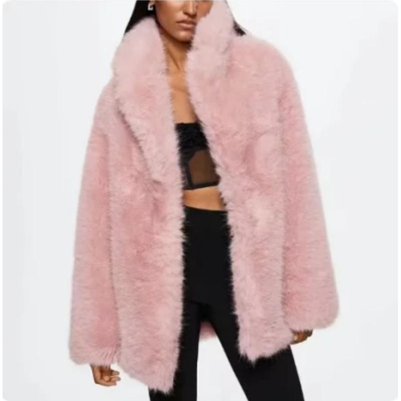 Women's Winter Short Elegant Solid-Color Coat with Soft Faux Fur Collar for Warmth