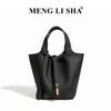 Genuine Leather Women's Bucket Bag - Cowhide Handbag, High-End Women's Tote and Mommy Bag, Vegetable Basket Style 2026 New Release.
