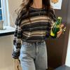 Harajuku T-shirt a righe a maniche lunghe da donna con scollo tondo Moda coreana T-shirt oversize Casual primavera Autunno grafica y2k Top T-shirt streetwear