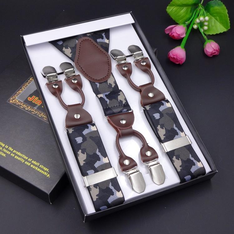 Men'S Six-Clip Suspender Belt Jacquard Strap 3.5 Six-Clip Printed Webbing Six-Clip Wide Strap Clip