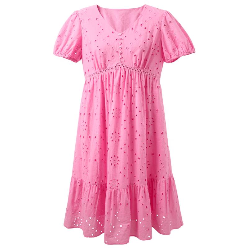 Sancai Women s Plus Size 100% Cotton Hollow Out A-Line Maxi Dress L