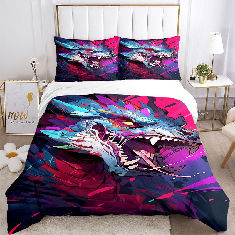 3pcs Bedding Set Dragon Includes 1 Comforter + 2 Pillowcases, Without Pillow Inserts, Soft Comfortable, Lightweight Breathable, Printed Home