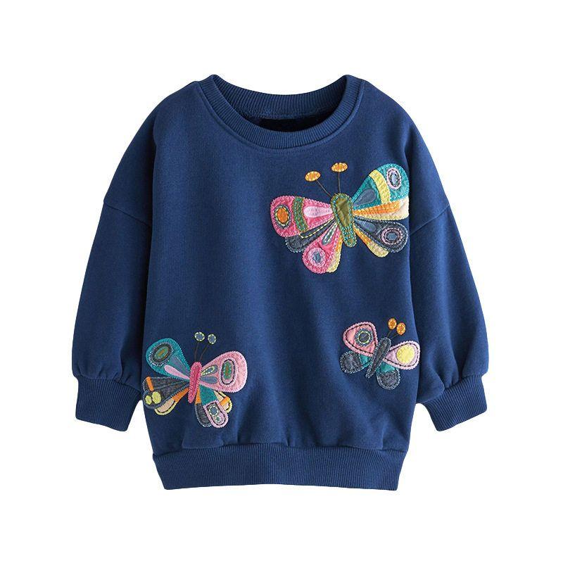 Spring & Fall Kids Baby Sweater Children s Jacket Girl Long Sleeves Pullover Pure Cotton Cartoon Dark Blue Butterfly Bottoming Shirt Trendy Dark Blue 7t/140 Size Recommended Height 130-140cm
