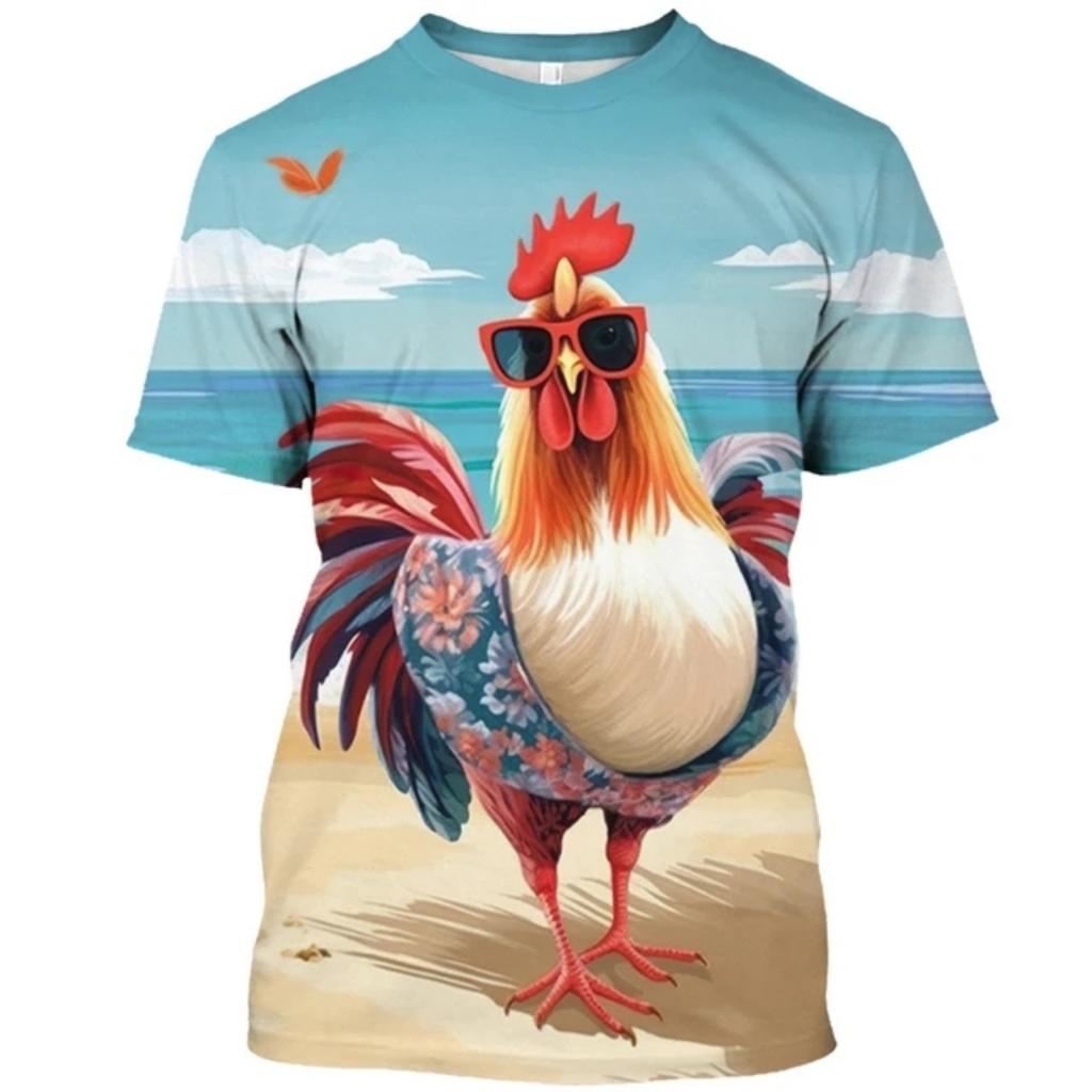 Summer Men's New Cute Chick Pattern T-Shirt, Fashionable Casual Fun Streetwear, Breathable Plus-Size Crew Neck Top